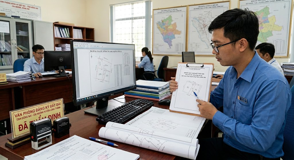 Bản vẽ đo đạc địa chính thửa đất tại xã Phú Đông Nhơn Trạch thể hiện tọa độ góc thửa hệ VN-2000 và sơ đồ vị trí so với đường giao thông địa phương